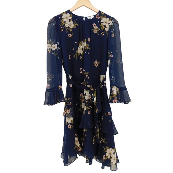 Joie Women's Ruffle Navy Sleeve Floral-Print Silk Kayane Dress Size‎ 2 Chiffon - Picture 1 of 5